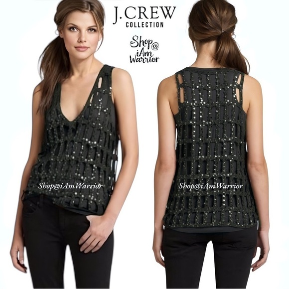 J.Crew Collection dark avocado sequin crochet netted vest *shop@iamwarrior - Picture 1 of 9
